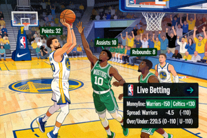 Ilustrasi pertandingan basket NBA dengan statistik dan odds taruhan live