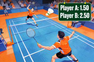 Ilustrasi pertandingan bulu tangkris atau badminton dengan odds untuk taruhan pre-match