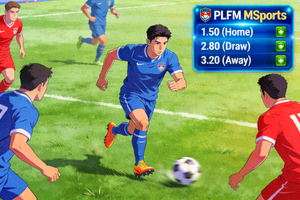 Ilustrasi pertandingan sepak bola dengan odds taruhan yang ditampilkan di platform MSports